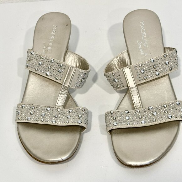 Madeline Stuart Josie Slip On Wedge Sandals Gray Silver Embellished Womens Sz 8M - Picture 2 of 7